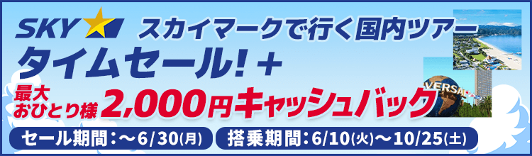 スカイマーク　タイムセール＆おひとり2,000円キャッシュバック